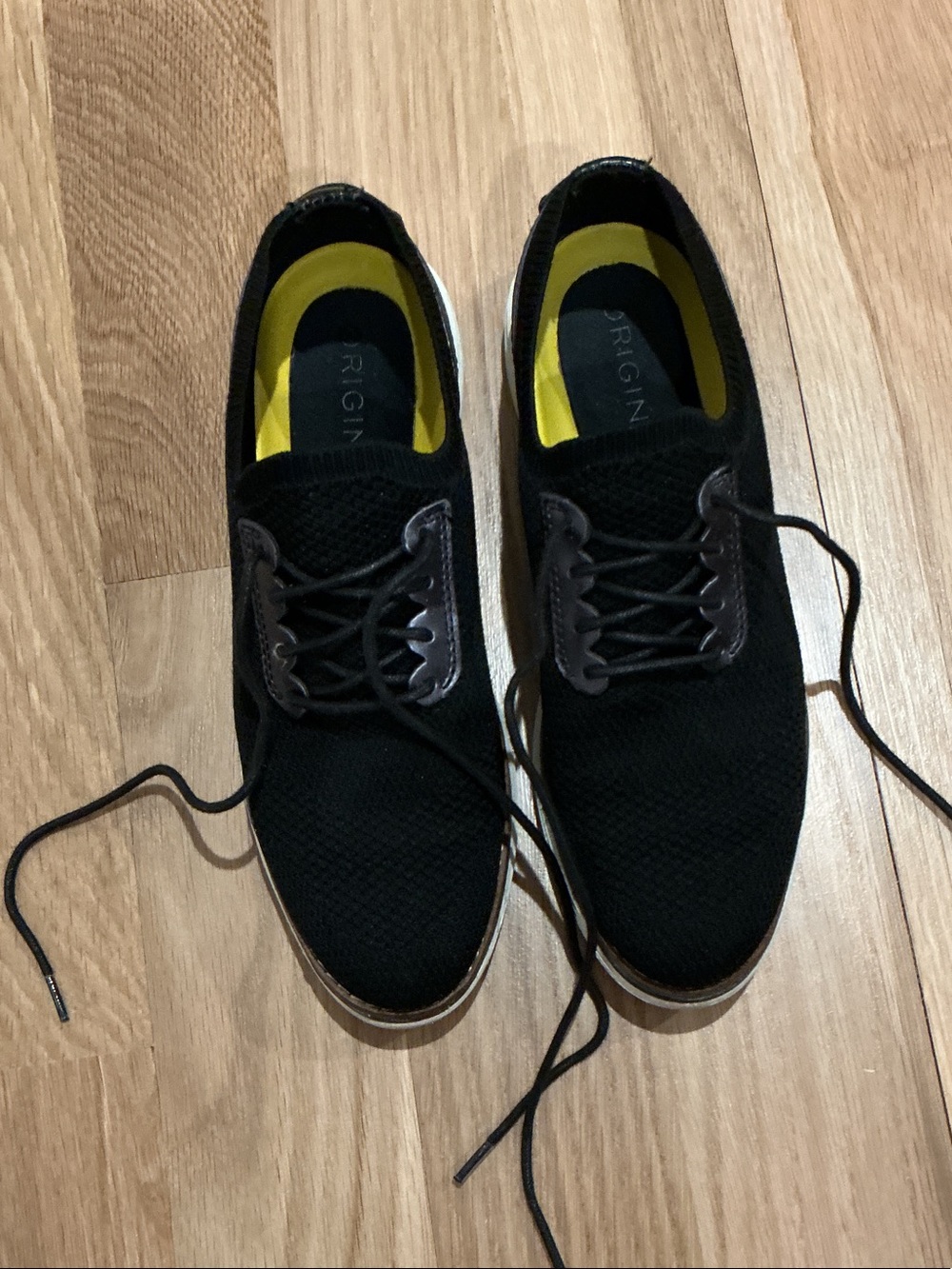 Cole Haan Black Knit Lace-Up Sneakers with Yellow Insoles